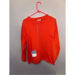 Zaket & Plover Women's Sweater Large Orange Blue Stitching Cotton
